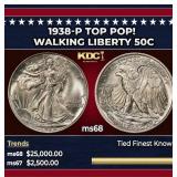 1938-p Walking Liberty Half Dollar TOP POP! 50c ms