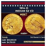 1909-p Gold Indian Quarter Eagle $2 1/2 ms65 SEGS