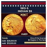 1914-d Gold Indian Half Eagle $5 ms63 USCG