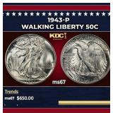 1943-p Walking Liberty Half Dollar 50c ms67 SEGS