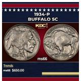 1934-p Buffalo Nickel 5c Grades ms66
