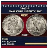 1947-p Walking Liberty Half Dollar 50c ms66+ SEGS