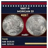 1887-p Morgan Dollar $1 Grades ms65+