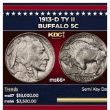 1913-d Ty II Buffalo Nickel 5c ms66+ SEGS
