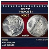 1927-p Peace Dollar $1 Grades ms63+
