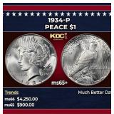 1934-p Peace Dollar $1 ms65+ SEGS