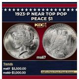 1923-p Peace Dollar Near Top Pop $1 ms67 SEGS