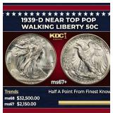 1939-d Walking Liberty Half Dollar Near Top Pop 50