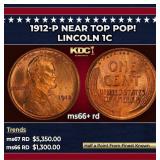1912-p Lincoln Cent Near Top Pop! 1c ms66+ rd SEGS