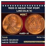 1920-d Lincoln Cent Near Top Pop! 1c ms65+ rd SEGS