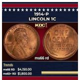 1914-p Lincoln Cent 1c ms66 rd SEGS