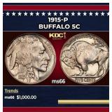 1915-p Buffalo Nickel 5c ms66 SEGS