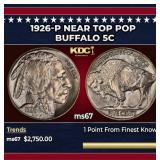 1926-p Buffalo Nickel Near Top Pop 5c ms67 SEGS