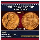 1939-p Lincoln Cent Near Top Pop 1c ms67+ rd SEGS