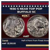 1936-s Buffalo Nickel Near Top Pop 5c ms67 SEGS