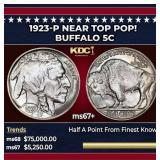 1923-p Buffalo Nickel Near Top Pop! 5c ms67+ SEGS