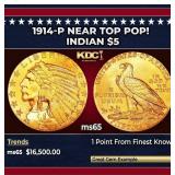 1914-p Gold Indian Half Eagle Near Top Pop! $5 ms6