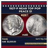 1927-p Peace Dollar Near Top Pop $1 ms65 SEGS