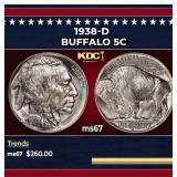 1938-d Buffalo Nickel 5c ms67 SEGS