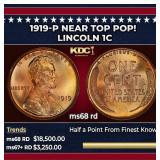 1919-p Lincoln Cent Near Top Pop! 1c ms68 rd SEGS