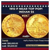 1915-p Gold Indian Half Eagle Near Top Pop! $5 ms6