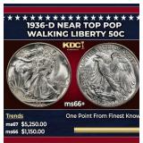 1936-d Walking Liberty Half Dollar Near Top Pop 50
