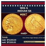 1915-s Gold Indian Half Eagle $5 ms63+ USCG