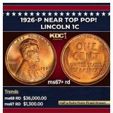 1926-p Lincoln Cent Near Top Pop! 1c ms67+ rd SEGS