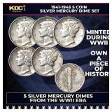 1941-1945 5 Coin Silver Mercury Dime "WWII Set"