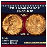 1932-p Lincoln Cent Near Top Pop! 1c ms66+ rd SEGS