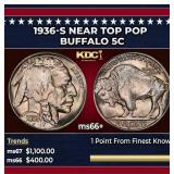 1936-s Buffalo Nickel Near Top Pop 5c ms66+ SEGS
