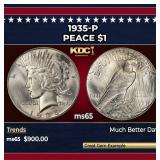 1935-p Peace Dollar $1 Grades ms65