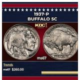 1937-p Buffalo Nickel 5c ms67 SEGS