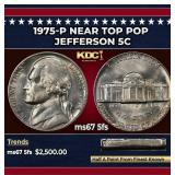 1975-p Jefferson Nickel Near Top Pop 5c ms67 5fs S