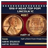 1916-p Lincoln Cent Near Top Pop! 1c ms67+ rd SEGS