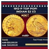 1912-p Gold Indian Quarter Eagle TOP POP! $2 1/2 m