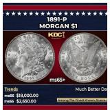 1891-p Morgan Dollar $1 ms65+ SEGS