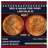 1913-s Lincoln Cent Near Top Pop! 1c ms65+ rd SEGS