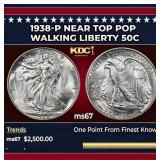 1938-p Walking Liberty Half Dollar Near Top Pop 50