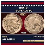 1914-d Buffalo Nickel 5c ms65 SEGS