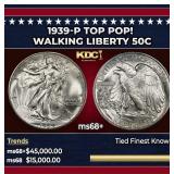 1939-p Walking Liberty Half Dollar TOP POP! 50c ms