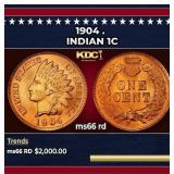 1904 Indian Cent . 1c ms66 rd SEGS