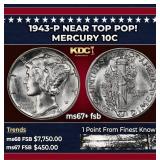 1943-p Mercury Dime Near Top Pop! 10c ms67+ fsb SE
