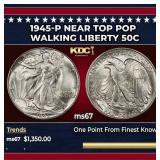 1945-p Walking Liberty Half Dollar Near Top Pop 50