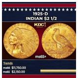 1925-d Gold Indian Quarter Eagle $2 1/2 ms65+ SEGS