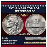 1971-p Jefferson Nickel Near Top Pop 5c ms66+ 5fs