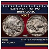 1936-s Buffalo Nickel Near Top Pop 5c ms67 SEGS