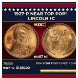 1927-p Lincoln Cent Near Top Pop! 1c ms67 rd SEGS