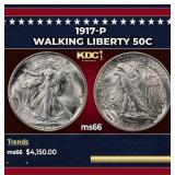 1917-p Walking Liberty Half Dollar 50c ms66 SEGS