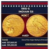 1915-s Gold Indian Half Eagle $5 ms62+ USCG